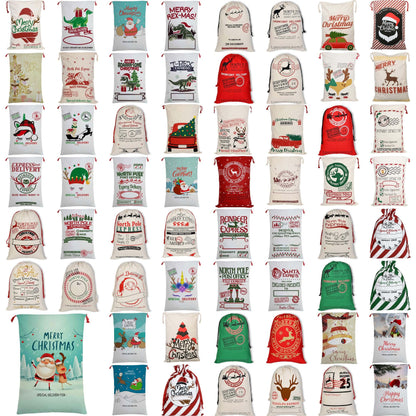 50x70cm Canvas Hessian Christmas Santa Sack Xmas Stocking Reindeer Kids Gift Bag, Cream - Overnight Service For (3)