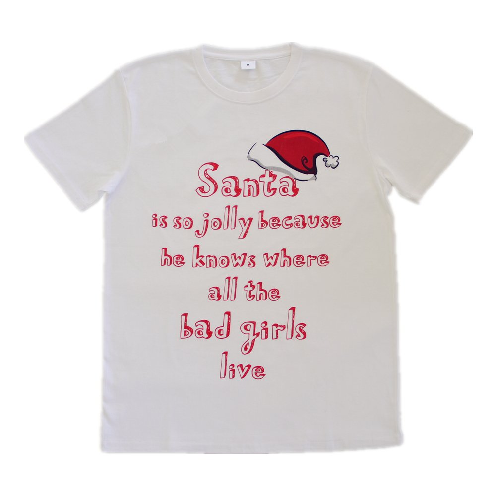 New Funny Adult Xmas Christmas T Shirt Tee Mens Womens 100% Cotton Jolly Ugly, Santa is Jolly, L