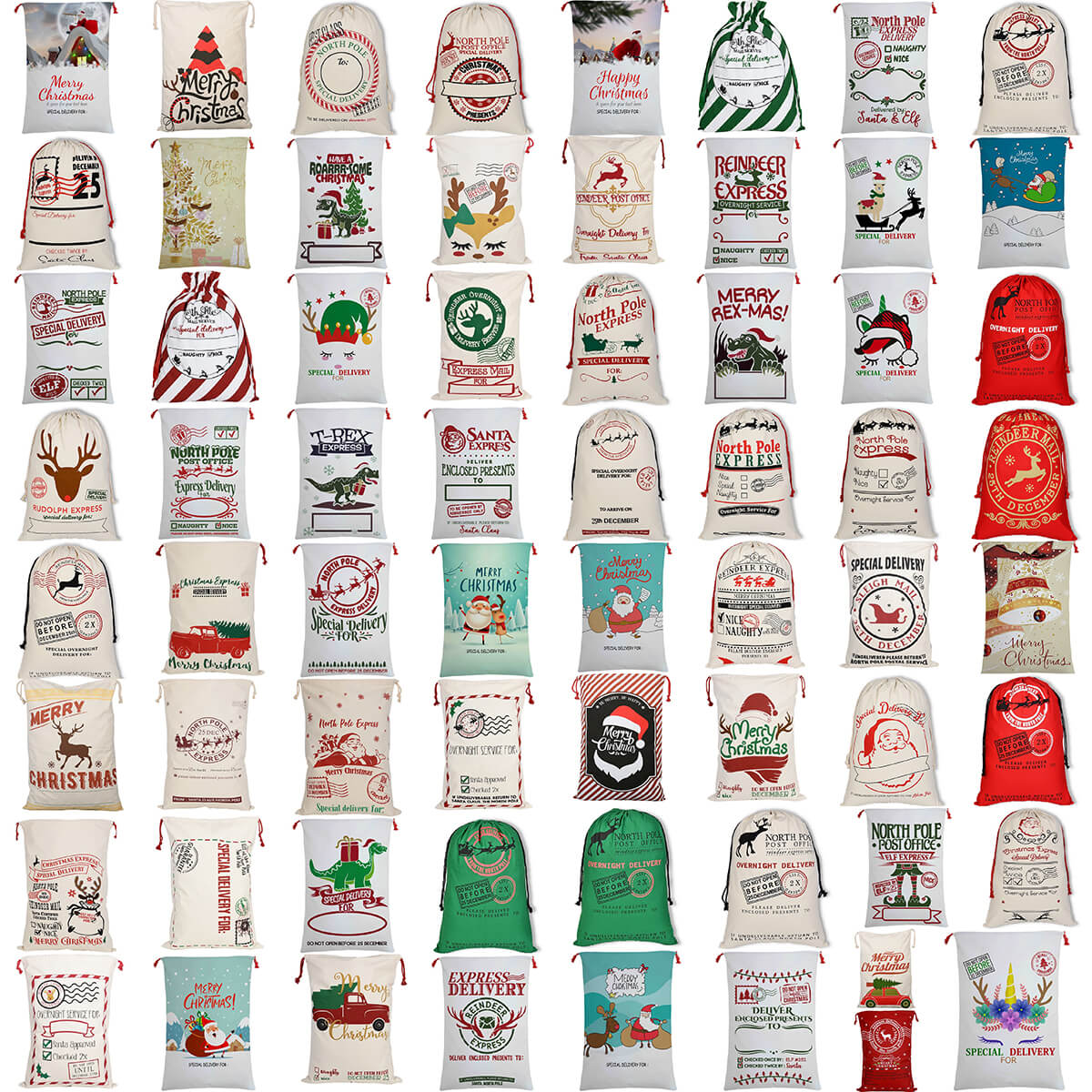 Large Christmas XMAS Hessian Santa Sack Stocking Bag Reindeer Children Gifts Bag, North Pole Mail Service (Red)