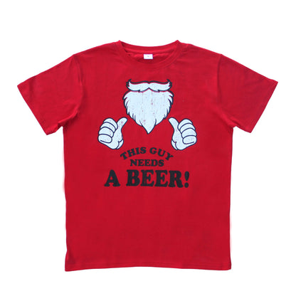 New Funny Adult Xmas Christmas T Shirt Tee Mens Womens 100% Cotton Jolly Ugly, This Guy Needs a Beer!, XL