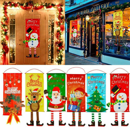 Christmas Hanging Banner Flag Door Window Décor Santa Reindeer Snowman Ornaments, Reindeer