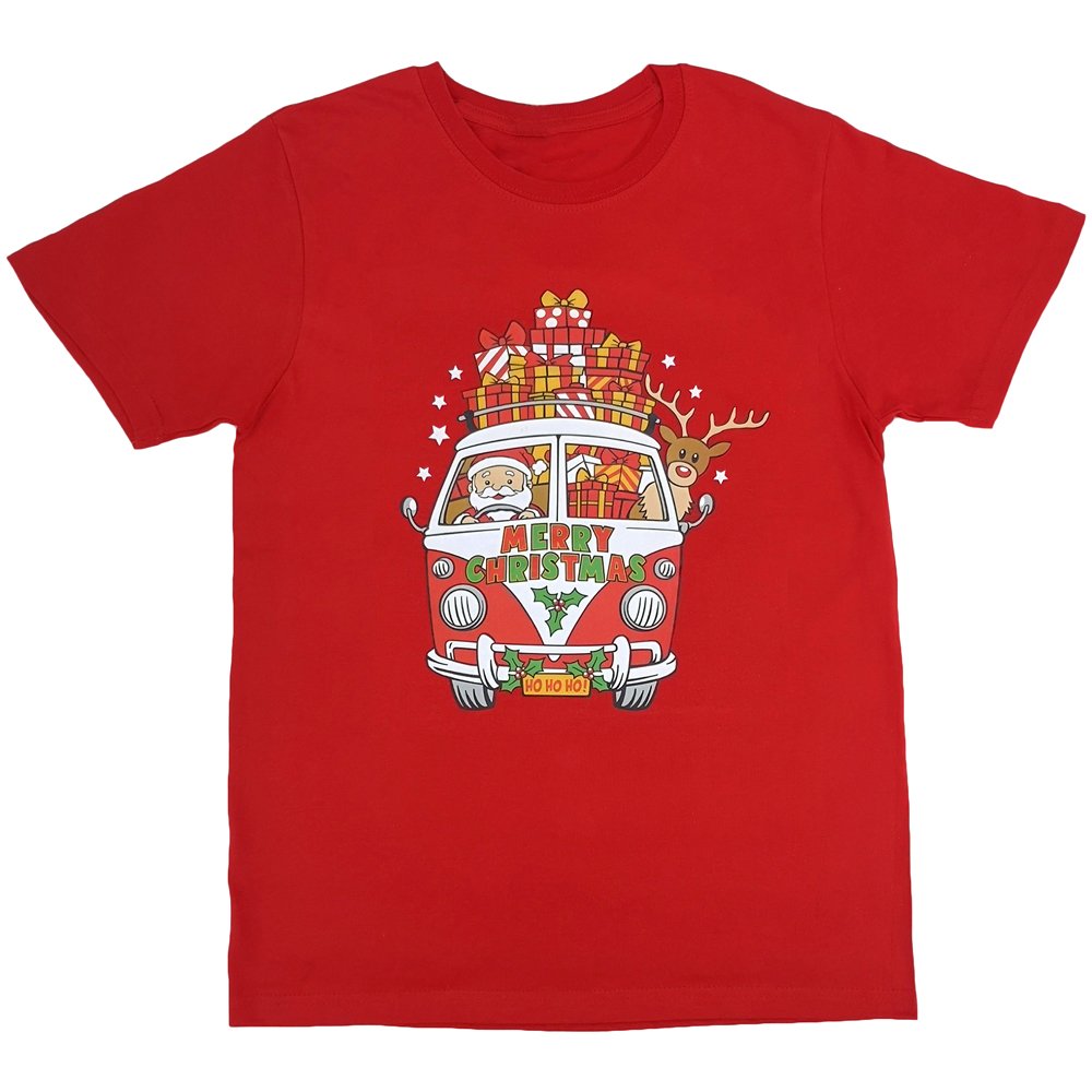 New Funny Adult Xmas Christmas T Shirt Tee Mens Womens 100% Cotton Jolly Ugly, Santa Drive Kombi (Red), L