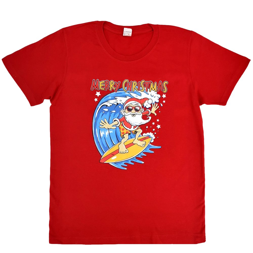 New Funny Adult Xmas Christmas T Shirt Tee Mens Womens 100% Cotton Jolly Ugly, Santa Surf (Red), S