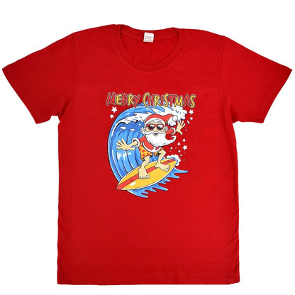 New Funny Adult Xmas Christmas T Shirt Tee Mens Womens 100% Cotton Jolly Ugly, Santa Surf (Red), 3XL