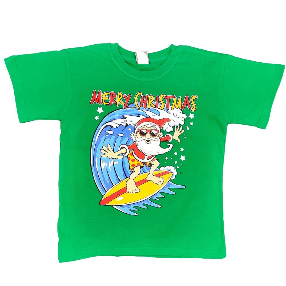 New Funny Adult Xmas Christmas T Shirt Tee Mens Womens 100% Cotton Jolly Ugly, Santa Surf (Green), L