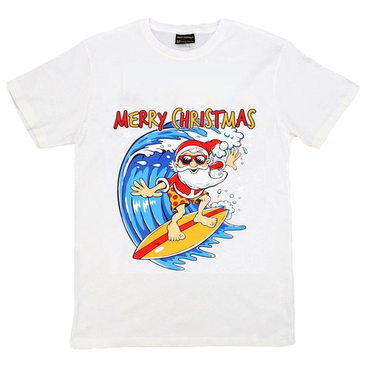 New Funny Adult Xmas Christmas T Shirt Tee Mens Womens 100% Cotton Jolly Ugly, Santa Surf (White), M