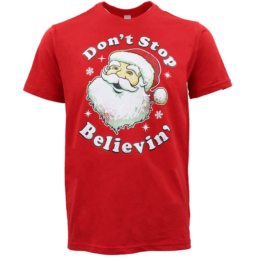 New Funny Adult Xmas Christmas T Shirt Tee Mens Womens 100% Cotton Jolly Ugly, Don't Stop Believin' (Red), 3XL