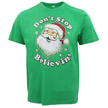 New Funny Adult Xmas Christmas T Shirt Tee Mens Womens 100% Cotton Jolly Ugly, Don't Stop Believin' (Green), XL