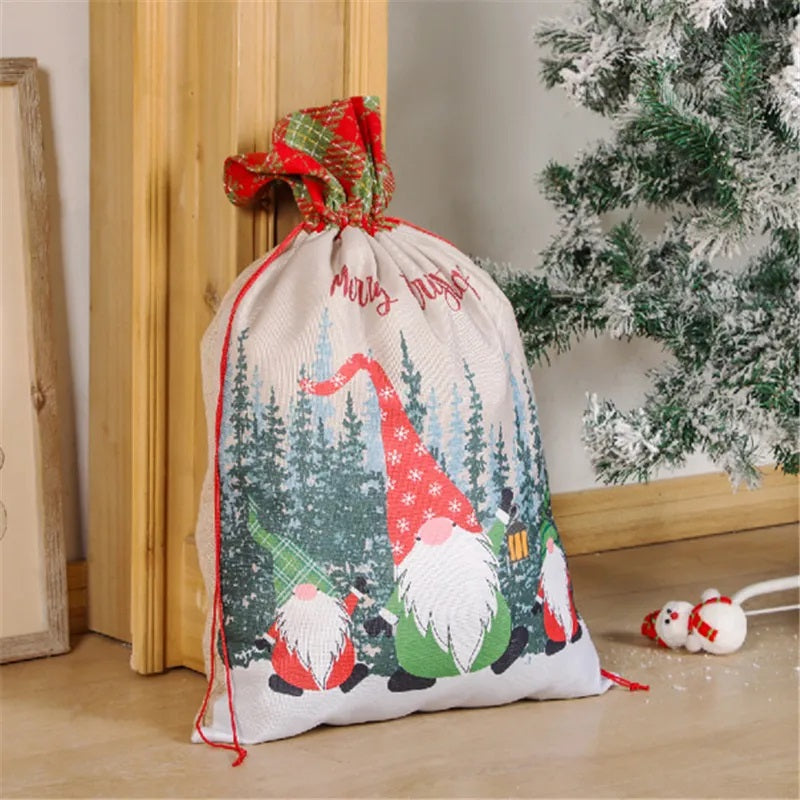 50x70cm Canvas Hessian Christmas Santa Sack Xmas Stocking Reindeer Kids Gift Bag, Cream - Faceless Santa (A)