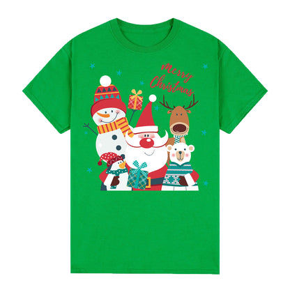 100% Cotton Christmas T-shirt Adult Unisex Tee Tops Funny Santa Party Custume, Santa Gathering (Green), S