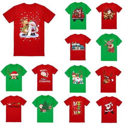 100% Cotton Christmas T-shirt Adult Unisex Tee Tops Funny Santa Party Custume, Car with Snowman (Red), S