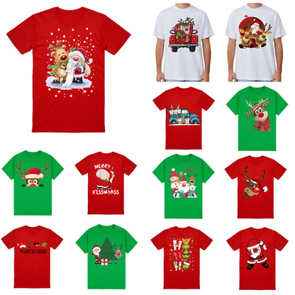 100% Cotton Christmas T-shirt Adult Unisex Tee Tops Funny Santa Party Custume, Reading Santa (White), XL