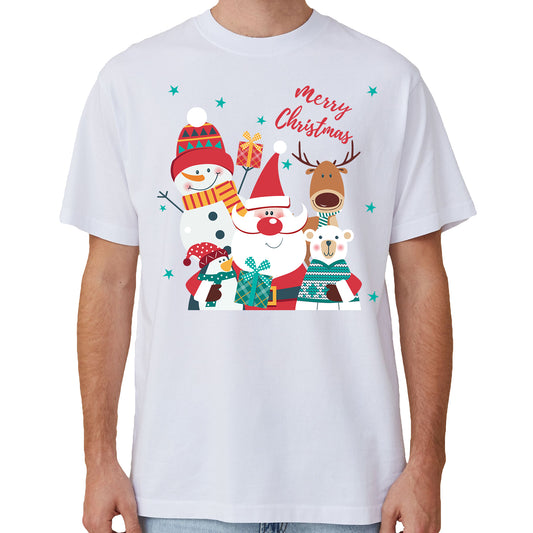 100% Cotton Christmas T-shirt Adult Unisex Tee Tops Funny Santa Party Custume, Santa Gathering (White), XL