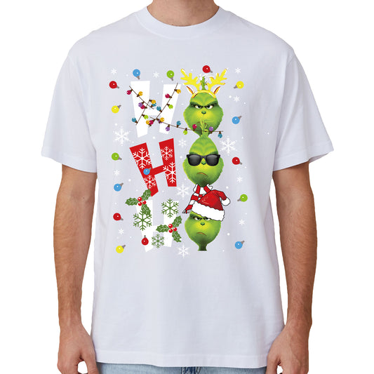 100% Cotton Christmas T-shirt Adult Unisex Tee Tops Funny Santa Party Custume, Shrek (White), M