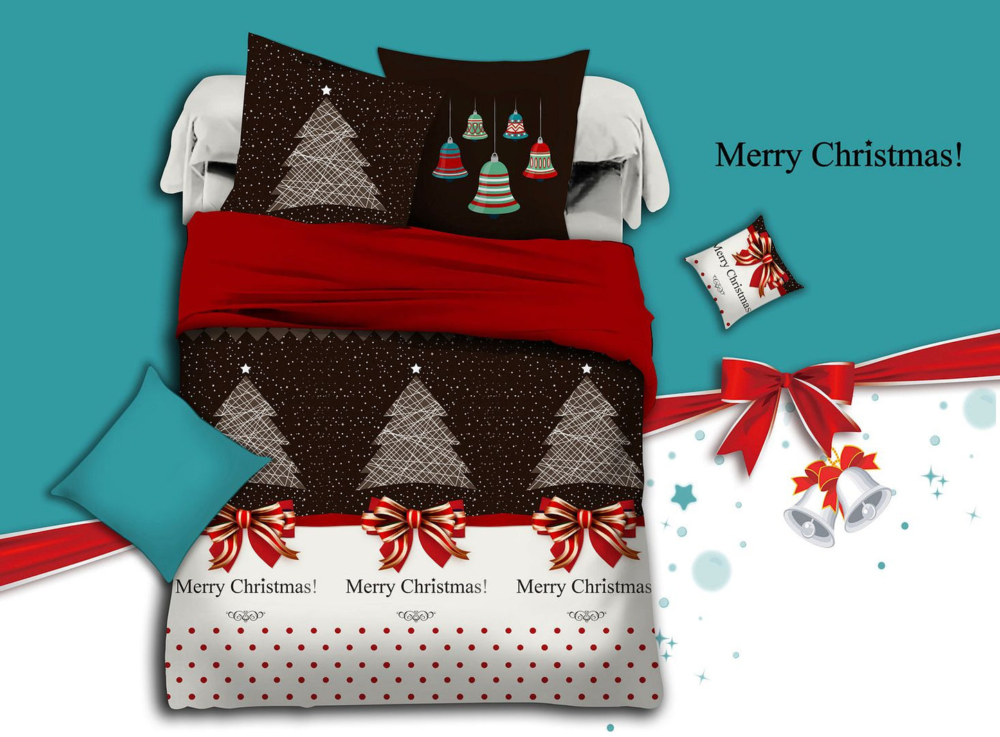 Merry Double SizeChristmas Quilt/Duvet Cover Set