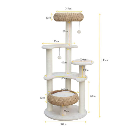 5-Platform Plush and Wicker Cat Tree