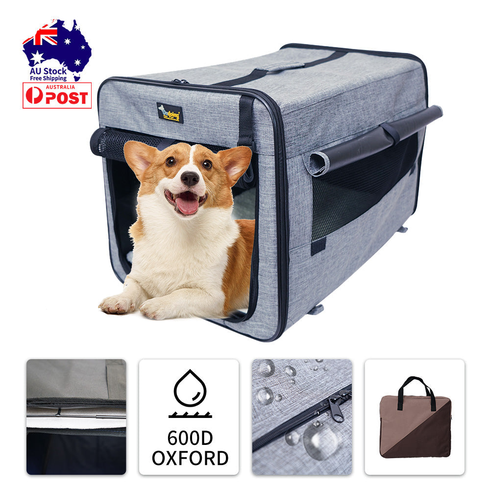 Pet Carrier Bag Soft Dog Crate Cage Kennel Tent House Foldable Portable Car Bed Brown 82*58*58CM