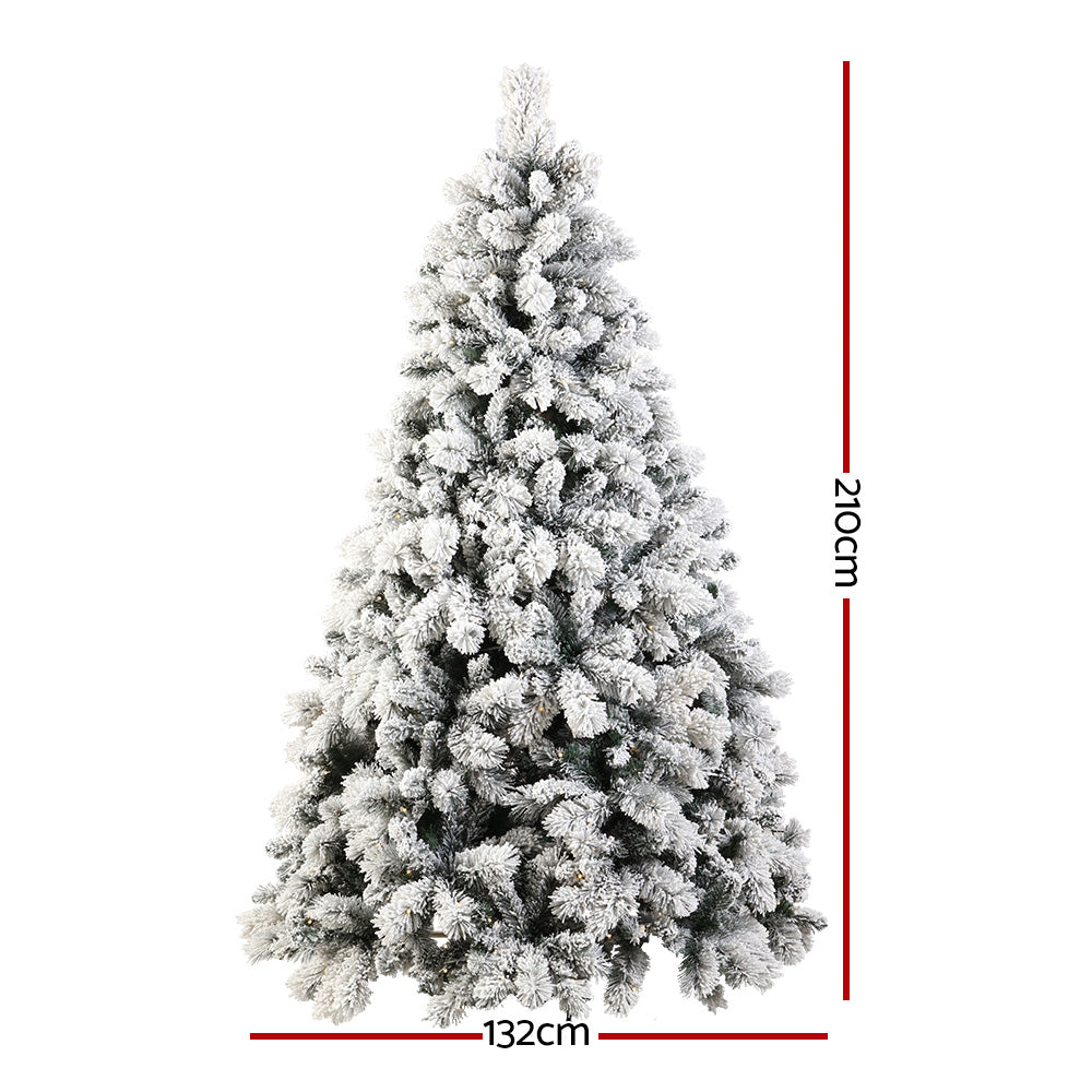 Jingle Jollys Christmas Tree 2.1M Xmas Tree with 500 LED Lights Snowy Tips