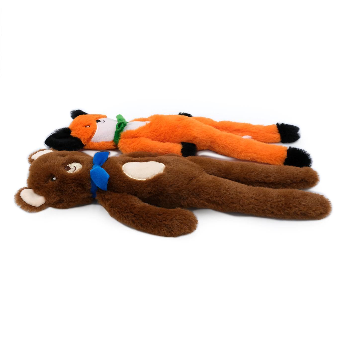 Zippy Paws Fluffy Peltz Plush Squeaker Dog Toy - Bear & Fox 2-Pack