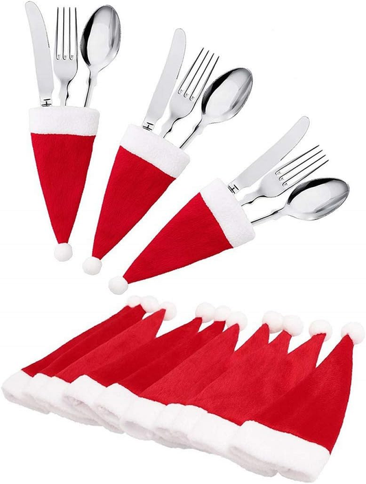 20PCS Red Hat Santa Cutlery Christmas Knife Bag Xmas Fork Holder Xmas Decoration